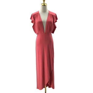 MISA LOS ANGELES SZ S Coral Braided Belt Wrap Midi Party Dress NWT B40